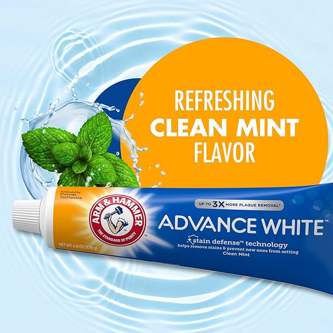 Arm  Hammer Advance White Toothpaste, Clean Mint Flavor, Stain Defense Technology, 6 Ounce (Pack of 4)