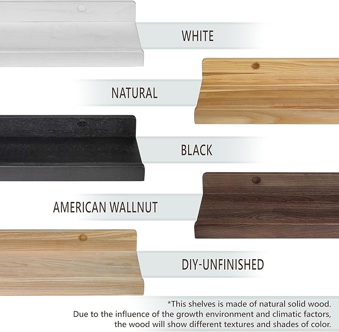 Floating Shelves for Wall 24 inch Waterproof Wall Storage Shelves with Lip Display Picture Ledge Shelf for Living Room Photo Frame Natural Wood Hanging Book Shelves (DIY-Unfinished, Set 2)