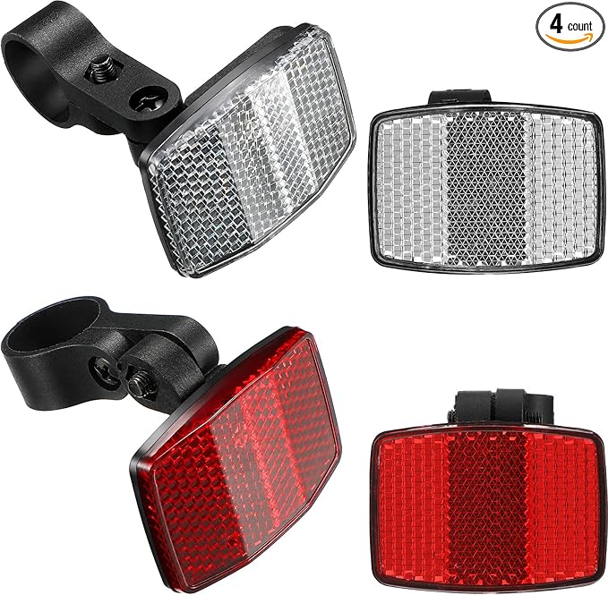 HESTYA 4 Pieces Bike Front and Rear Wheel Spoke Reflectors for Handlebar and Seatpost Bicycle Cycling Safety Warning Reflectors Red and White