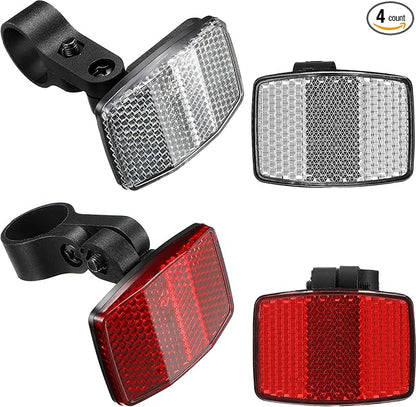 HESTYA 4 Pieces Bike Front and Rear Wheel Spoke Reflectors for Handlebar and Seatpost Bicycle Cycling Safety Warning Reflectors Red and White