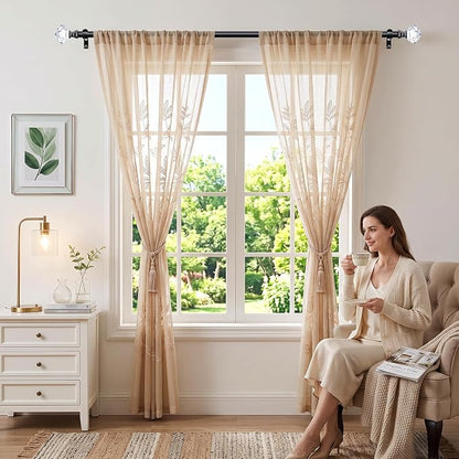 Curtain Rods 32 to 58 Inch(2.6 to 4.8ft), Telescoping Splicing 3/4 Single Rods for Windows Decorative Drapery Rod with Acrylic Diamond Finial, Black