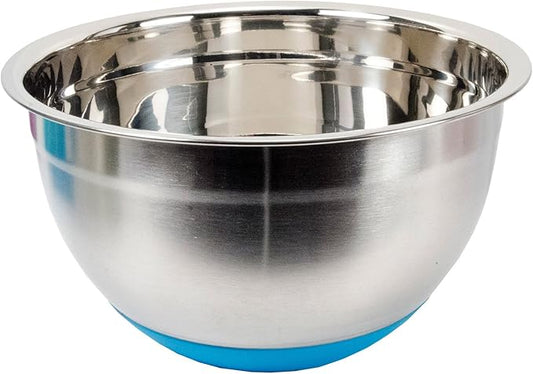 Luciano Housewares Stainless Steel Non-Slip Silicone Bottom Gourmet Mixing Bowl, 8.75 x 8.75 inches, Blue