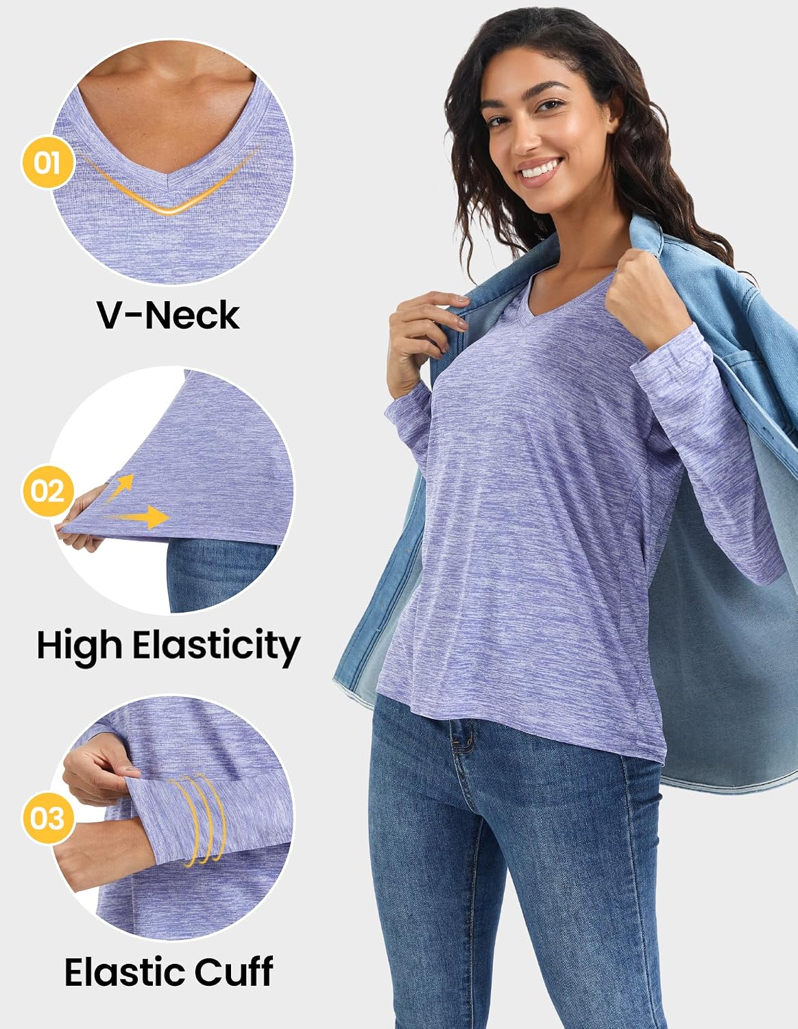 Moisture Wicking Shirts for Women Quick Dry Athletic Running Long Sleeve T Shirts Womens V Neck Workout Tops