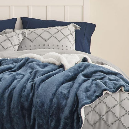 Bedsure Sherpa Fleece Blankets Queen Size for Bed - Thick and Warm, Soft Fuzzy Plush Queen Blanket for Winter, Slate Blue, 90x90 Inches