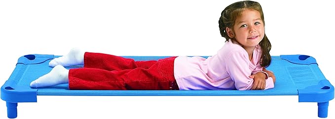 Childrens Factory Value Line Fully Assembled Stackable Toddler Cots for Sleeping, Naptime, Preschool, Standard Size, Blue