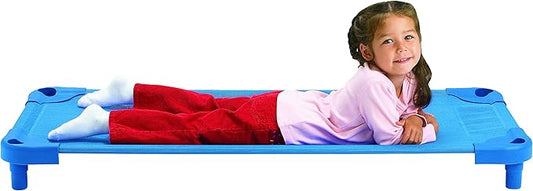 Childrens Factory Value Line Fully Assembled Stackable Toddler Cots for Sleeping, Naptime, Preschool, Standard Size, Blue