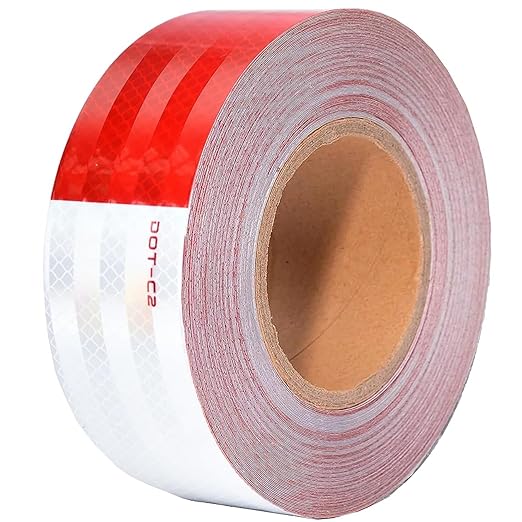 SWRT 2 Inch x 160 Feet DOT-C2 Reflective Tape - Red  White Outdoor Waterproof Conspicuity Tape for Vehicles, Trailers, Boats  Signs