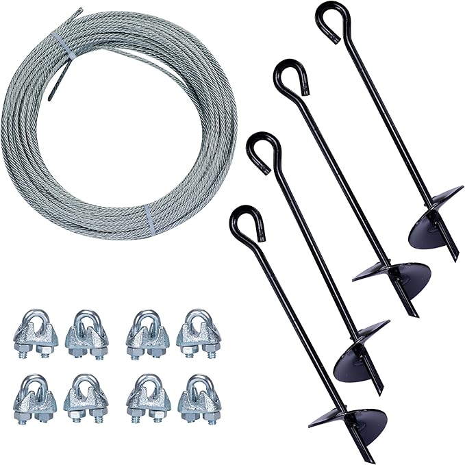 Tie Down 59075 Galvanized Cable (Includes 4 Anchors, 8 Clamps, 100 Feet Galvanized Cable), Pack , Black