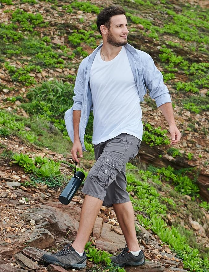 BEST SOUTH Men's Capri Long Twill Cargo Shorts Below Knee 13 Inches Cotton Relaxed Fit Casual Multi-Pocket