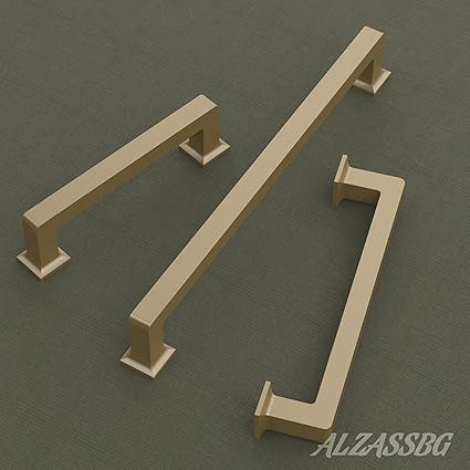 Alzassbg 10 Pack Brushed Gold Cabinet Pulls, 7-12 Inch(192mm) Hole Centers Cabinet Handles Square Kitchen Hardware for Cabinets AL3046BG