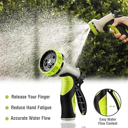 Heavy Duty 9 Function Garden Hose Nozzle with ABS Frame and TPR Grip, Powerful Watering Cleaning Pet Care Tool