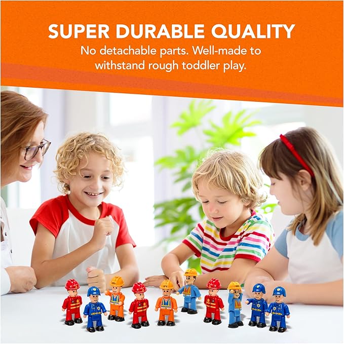 FUNERICA Set of 8 flexible figures for children, firefighters, police officers, construction workers, sanitation and community helpers