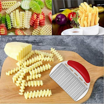Potato Crinkle Cutter - Stainless Steel Wave Cutter, Crinkle Fry Maker | Non-Slip Handheld French Fry Cutter, Vegetable Ripplee Cutter, Wavy Cutting Tool for Home Kitchen Cucumbers Carrots