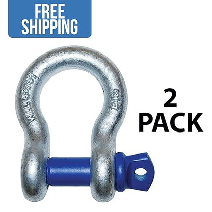 34" Shackles - 2 Pack - by Shippers Supplies - Heavy Duty D Ring for Vehicle Recovery, Towing, Stump Removal,  More - Accessory for Jeeps  Trucks