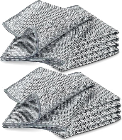 10 PCS Double Layer Stainless Steel Scrubber Wire Dishwashing Cloth Non Scratch Stainless Steel Mesh Dish Cleaning Cloth 20x20cm Metallic Wire Cleaning Rag Towel for Kitchen Dish Sink Stove Top