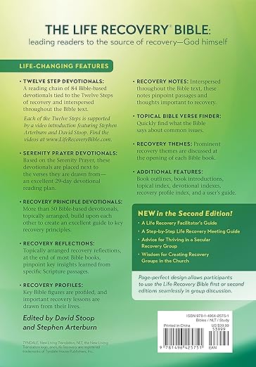 Tyndale NLT Life Recovery Bible (Hardcover): 2nd Edition - Addiction Bible Tied to 12 Steps of Recovery for Help with Drugs, Alcohol, Personal Struggles - With Meeting Guide
