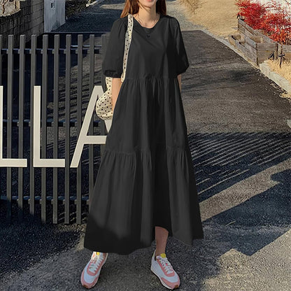 Momuk Women's Maxi Dresses Summer Casual Crewneck Short Sleeve Sundress Elegant Classy Beach Vacation Ladies Dresses