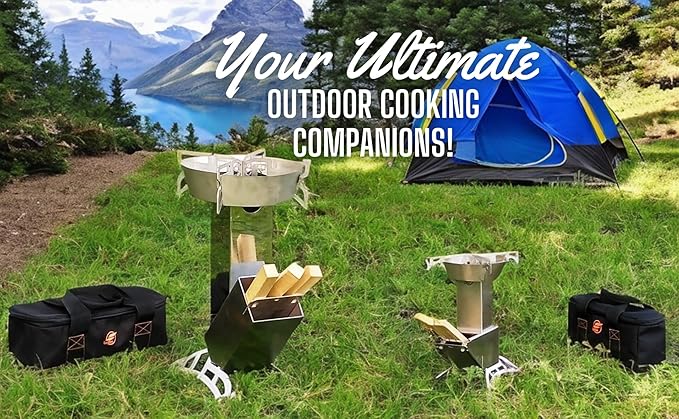 Spitfire Rocket Stove - Spartan Light Rocket Stove Wood Burning Portable Stove w/Travel Case, Collapsible Backpacking Wood Stove, Camp Rocket Stove, Outdoor cooking stove Estufa De Leña Para Cocinar