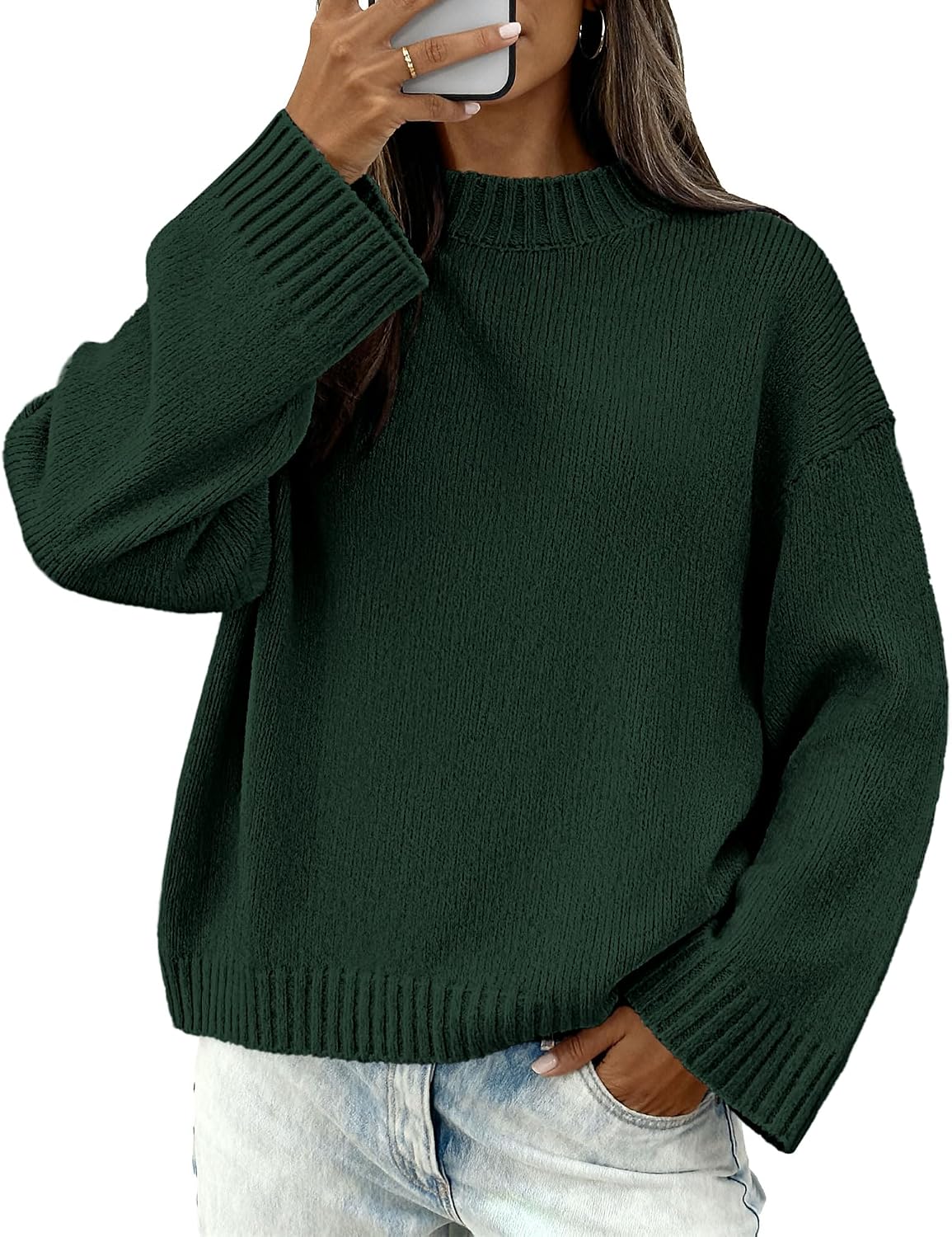 BTFBM Sweaters for Women 2026 Casual Crewneck Long Sleeve Loose Ribbed Knit Pullover Sweater Winter Clothes Fall Outfits