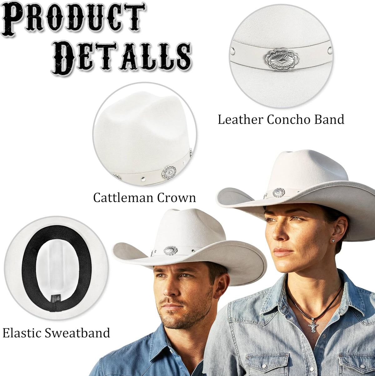 Cowboy Hat for Women and Men with Shapeable Wide Brim - Felt Cattleman Western Hats for Cowboys and Cowgirls