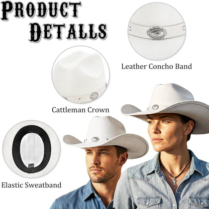 Cowboy Hat for Women and Men with Shapeable Wide Brim - Felt Cattleman Western Hats for Cowboys and Cowgirls