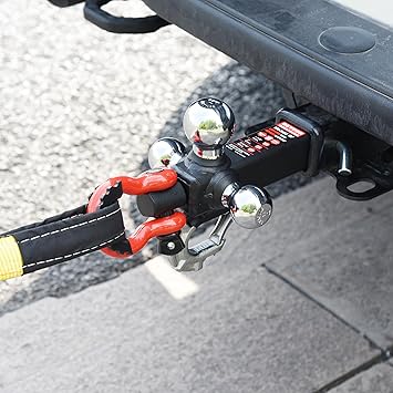 Trailer Hitch Tri-Ball Hitch with Rotatoble Tow Shackle and Tow Hook, fits for 2-inch Receiver, Chrome Trailer Ball...