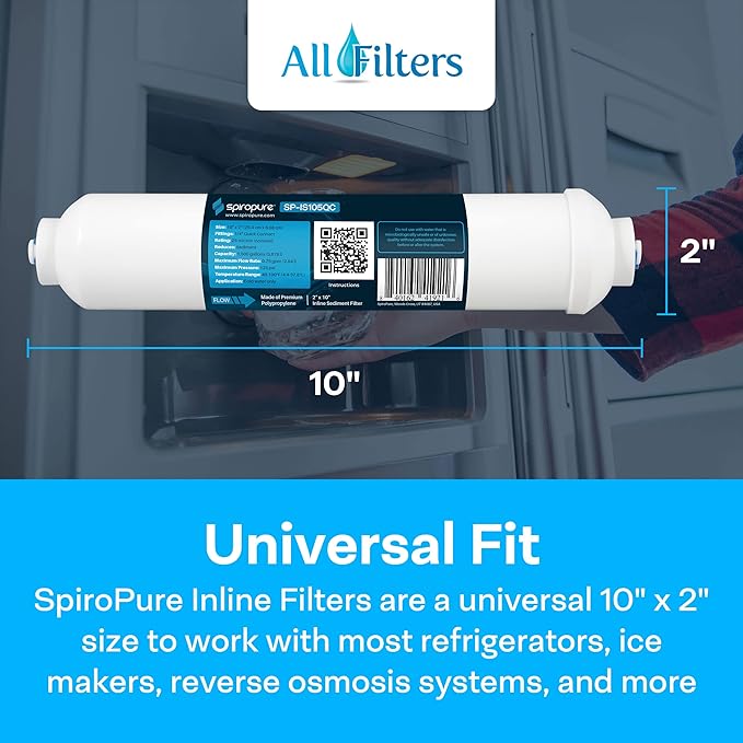 SpiroPure Inline Sediment Water Filter with 1/4" Quick-Connect, 2" x 10" (1 Pack)