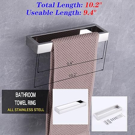 GERZWY Bathroom Hardware Hand Towel Holder SUS 304 Stainless Steel Towel Ring for Bath Kitchen Garage Heavy Duty Wall Mounted, Polished Finish HG1706-JG