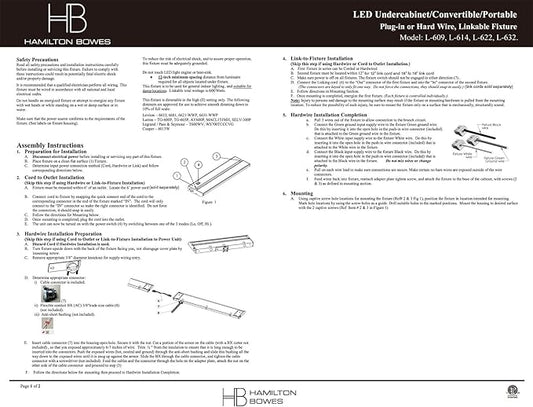120v Under Cabinet LED Hard Wire Linkable Knock Outs L-6 (Power Cord)