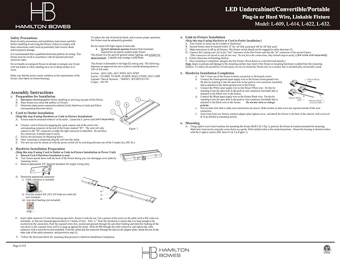 120v Under Cabinet LED Hard Wire Linkable Knock Outs L-6 (12" Cord)