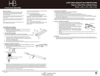 120v Under Cabinet LED Hard Wire Linkable Knock Outs L-6 (12" Cord)