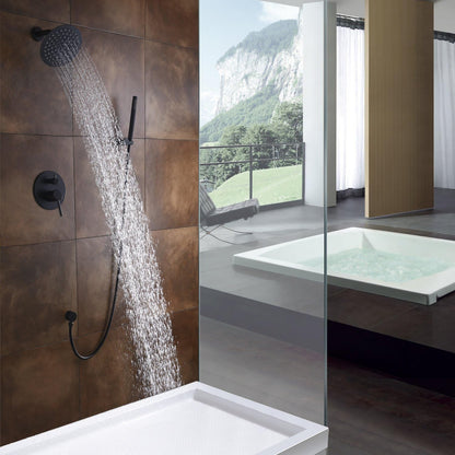 Matte black shower fixtures with touch-clean design and durable metal construction that resists calcium and lime buildup.