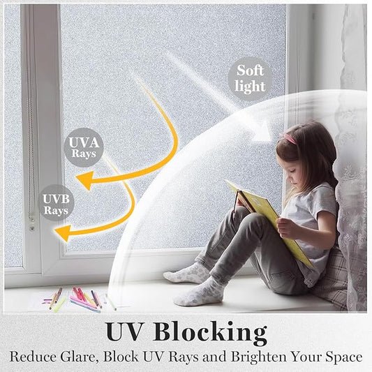 DUOFIRE Window Privacy Film, Sparkling Frosted Glass Window Film, UV Blocking Non-Adhesive Static Cling Window Clings, No Glue Removable Window Coverings for Home Office Bathroom, 11.8 X 78.7 inch