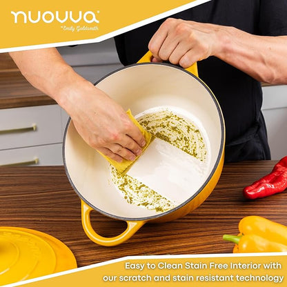 Nuovva Enamelled Cast Iron Dutch Oven Pot with Lid 6.4 Quart Non Stick Casserole Pot – Heavy Duty & Oven Safe up to 500° F for Bread Baking, Braising, Stews, Roasting – 28cm Yellow https://a.co/d/dvc0lyb