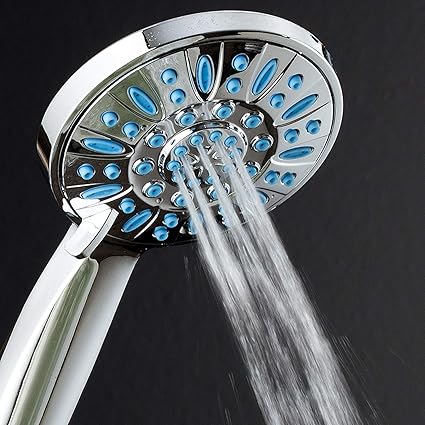 AquaDance Anti-Clog High-Pressure 6-setting Hand Shower with Nozzle Protection from Growth of Grime for Stronger Shower! Aqua Blue