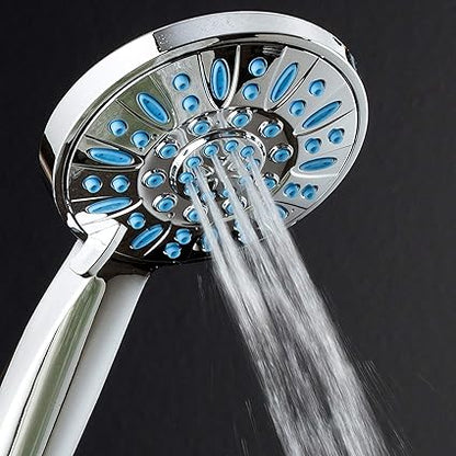 AquaDance Anti-Clog High-Pressure 6-setting Hand Shower with Nozzle Protection from Growth of Grime for Stronger Shower! Aqua Blue