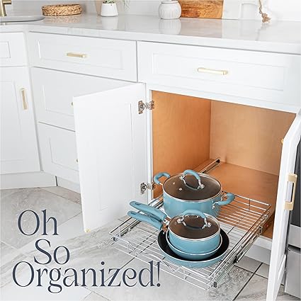 HOLDN STORAGE Pull Out Cabinet Organizer, Heavy Duty Caddy wLifetime Limited Warranty -20W x 21D - Requires At Least 21-14 Cabinet Opening, Steel Metal Cabinet Drawers Slide Out, Chrome