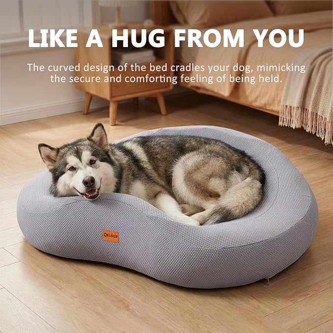 Memory Foam Dog Bed, Large Waterproof Pet Sofa with Sides & Removable Washable Cover, Non-Slip Bottom Supportive Couch for Large Dogs, Gray