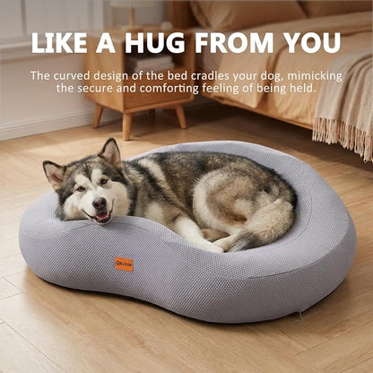 Memory Foam Dog Bed, Large Waterproof Pet Sofa with Sides & Removable Washable Cover, Non-Slip Bottom Supportive Couch for Large Dogs, Gray