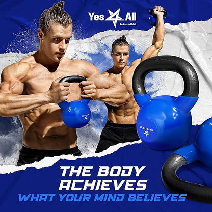 Yes4All Kettlebell, 25 LB Vinyl Coated Cast Iron Strength Training Kettlebells for Home Gym Exercises, Fitness, Full Body Workout Equipment, Push Ups, and Grip Strength