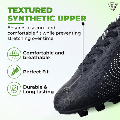 Vizari Stealth Firm Ground Soccer Cleats – Lightweight, Sturdy, Comfortable for Kids and Youth – Excellent Traction, Cushioned Heel, Anti-Stretch Lining – Ideal for Boys and Girls