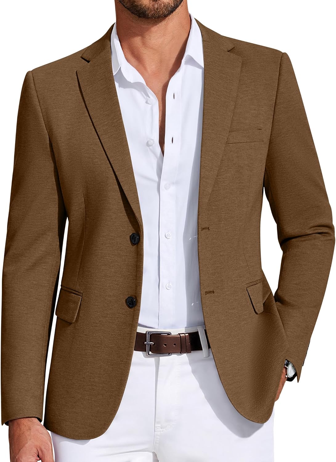 Mens Casual Blazer Knit Sport Coat Lightweight Two Button Suit Jacket