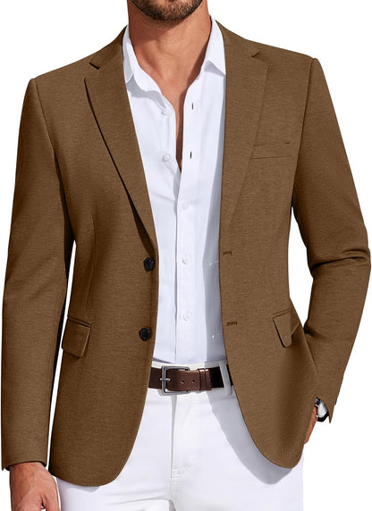 Mens Casual Blazer Knit Sport Coat Lightweight Two Button Suit Jacket