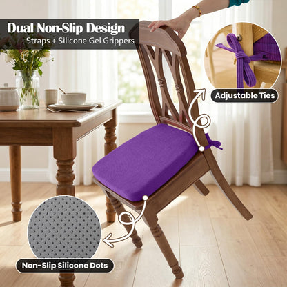 Dining Chair Cushions Set of 2-2" Thick High-Density Foam Chair Pads with Ties and Non-Slip Bottom, Removable Washable Cover for Dining and Kitchen, 17"x16", Purple