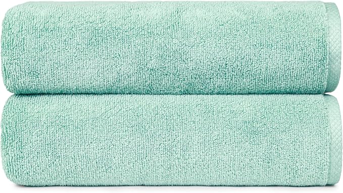 Basics 100 Cotton Quick-Dry Lightweight Moisture Absorbing Bath Towel, 2-Pack, Seafoam Green, 54" x 30"
