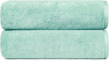Basics 100 Cotton Quick-Dry Lightweight Moisture Absorbing Bath Towel, 2-Pack, Seafoam Green, 54" x 30"