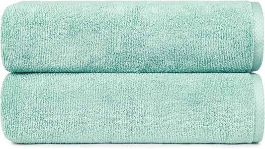 Basics 100 Cotton Quick-Dry Lightweight Moisture Absorbing Bath Towel, 2-Pack, Seafoam Green, 54" x 30"