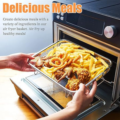 Eyourlife Air Fryer Basket for Oven 12.8" x 9.6", Stainless Steel Crisper Tray  Basket Set for Cooking, Baking  Broiling  Non-Stick, Easy to Clean, 360 Airflow for Even Crispiness