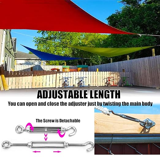 Turnbuckles Hook, Reedny 304 Stainless Steel Turnbuckle Heavy Duty M4 M6 M8 Hook and Eye Turnbuckle for Cables Wire Rope Tension 532" 14" 516" for Sun Shade Fence Tent Rope Installation(M4, 4Pcs)