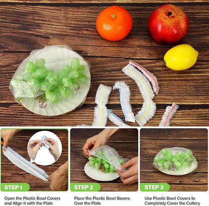 3rd Upgraded Plastic Bowl Covers, 100PCS Bowl Lids for Bread Proofing, 3 Sizes Plastic Covers for Bowls with Elastic, Food Grade Safe Material Food Lids, Reusable